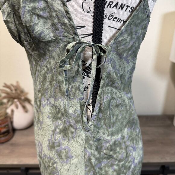 VTG Y2k Victoria's Secret Silk Green Paisley Mini Slip Dress Sz M Side Ties RARE - Picture 5 of 10